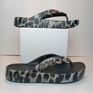 Crocs Classic Platform Animal Remix Flip Sandal Black/Leopard Womens 11